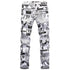 Stylish Individuality Casual Men's Printed Jeans Slim Straight Pants